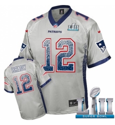 Men's Nike New England Patriots #12 Tom Brady Elite Grey Drift Fashion Super Bowl LII NFL Jersey