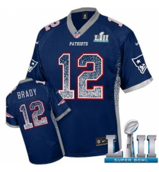 Men's Nike New England Patriots #12 Tom Brady Elite Navy Blue Drift Fashion Super Bowl LII NFL Jersey