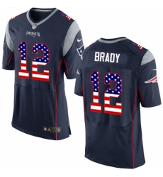 Men's Nike New England Patriots #12 Tom Brady Elite Navy Blue Home USA Flag Fashion NFL Jersey