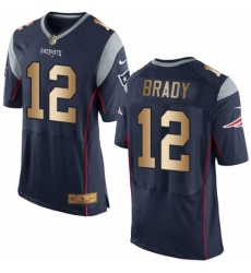 Men's Nike New England Patriots #12 Tom Brady Elite Navy/Gold Team Color NFL Jersey