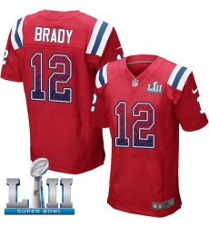 Men's Nike New England Patriots #12 Tom Brady Elite Red Alternate Drift Fashion Super Bowl LII NFL Jersey
