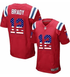 Men's Nike New England Patriots #12 Tom Brady Elite Red Alternate USA Flag Fashion NFL Jersey