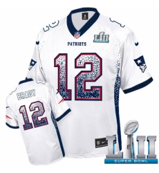 Men's Nike New England Patriots #12 Tom Brady Elite White Drift Fashion Super Bowl LII NFL Jersey