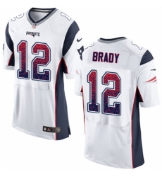 Men's Nike New England Patriots #12 Tom Brady Elite White Road Drift Fashion NFL Jersey