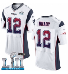 Men's Nike New England Patriots #12 Tom Brady Elite White Road Drift Fashion Super Bowl LII NFL Jersey
