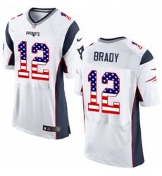 Men's Nike New England Patriots #12 Tom Brady Elite White Road USA Flag Fashion NFL Jersey