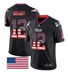 Men's Nike New England Patriots #12 Tom Brady Limited Black Rush USA Flag NFL Jersey