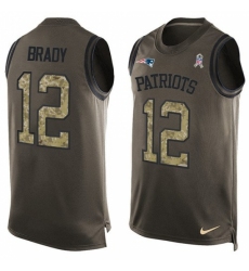 Men's Nike New England Patriots #12 Tom Brady Limited Green Salute to Service Tank Top NFL Jersey