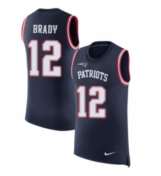 Men's Nike New England Patriots #12 Tom Brady Limited Navy Blue Rush Player Name & Number Tank Top NFL Jersey