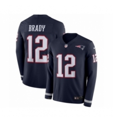 Men's Nike New England Patriots #12 Tom Brady Limited Navy Blue Therma Long Sleeve NFL Jersey