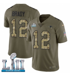 Men's Nike New England Patriots #12 Tom Brady Limited Olive/Camo 2017 Salute to Service Super Bowl LII NFL Jersey