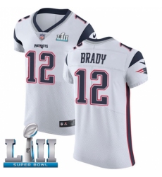 Men's Nike New England Patriots #12 Tom Brady White Vapor Untouchable Elite Player Super Bowl LII NFL Jersey