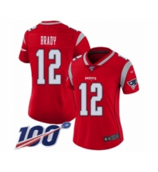 Women's New England Patriots #12 Tom Brady Limited Red Inverted Legend 100th Season Football Jersey