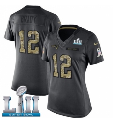 Women's Nike New England Patriots #12 Tom Brady Limited Black 2016 Salute to Service Super Bowl LII NFL Jersey