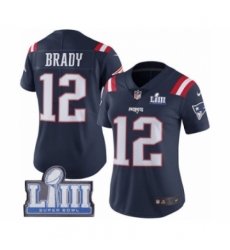 Women's Nike New England Patriots #12 Tom Brady Limited Navy Blue Rush Vapor Untouchable Super Bowl LIII Bound NFL Jersey