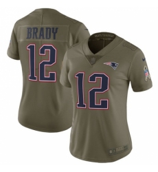 Women's Nike New England Patriots #12 Tom Brady Limited Olive 2017 Salute to Service NFL Jersey