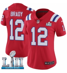 Women's Nike New England Patriots #12 Tom Brady Red Alternate Vapor Untouchable Limited Player Super Bowl LII NFL Jersey