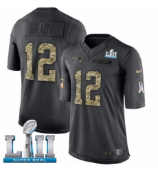 Youth Nike New England Patriots #12 Tom Brady Limited Black 2016 Salute to Service Super Bowl LII NFL Jersey