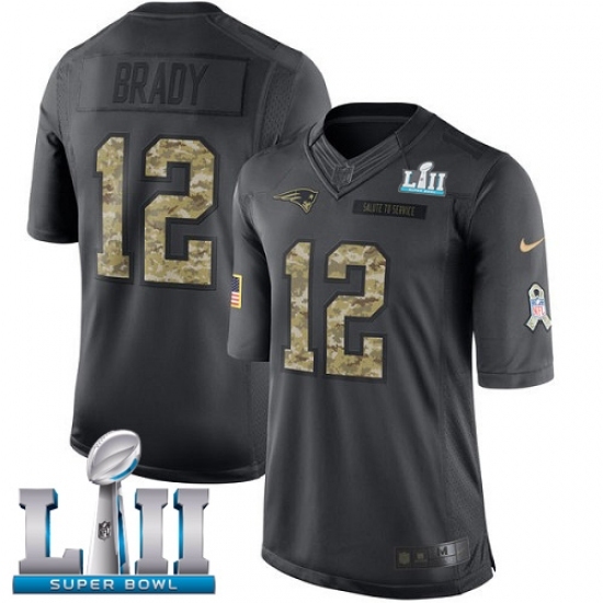 Youth Nike New England Patriots #12 Tom Brady Limited Black 2016 Salute to Service Super Bowl LII NFL Jersey Youth Nike New England Patriots #12 Tom Brady Limited Black 2016 Salute to Service Super Bowl LII NFL Jersey