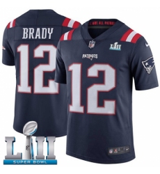 Youth Nike New England Patriots #12 Tom Brady Limited Navy Blue Rush Vapor Untouchable Super Bowl LII NFL Jersey