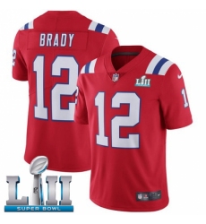 Youth Nike New England Patriots #12 Tom Brady Red Alternate Vapor Untouchable Limited Player Super Bowl LII NFL Jersey