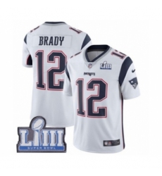 Youth Nike New England Patriots #12 Tom Brady White Vapor Untouchable Limited Player Super Bowl LIII Bound NFL Jersey