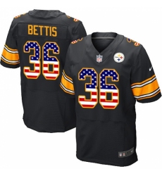 Men's Nike Pittsburgh Steelers #36 Jerome Bettis Elite Black Home USA Flag Fashion NFL Jersey