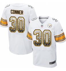 Men's Nike Pittsburgh Steelers #30 James Conner Elite White Road Drift Fashion NFL Jersey