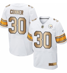 Men's Nike Pittsburgh Steelers #30 James Conner Elite White/Gold NFL Jersey