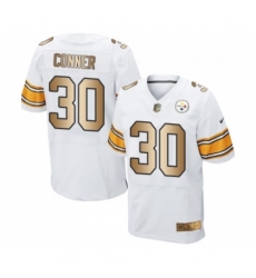 Men's Pittsburgh Steelers #30 James Conner Elite White Gold Football Jersey