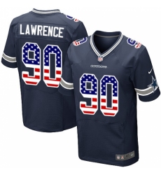 Men's Nike Dallas Cowboys #90 Demarcus Lawrence Elite Navy Blue Home USA Flag Fashion NFL Jersey