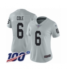 Women's Oakland Raiders #6 A.J. Cole Limited Silver Inverted Legend 100th Season Football Jersey