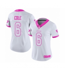 Women's Oakland Raiders #6 A.J. Cole Limited White Pink Rush Fashion Football Jersey