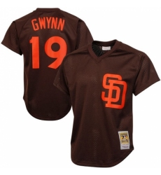 Men's Mitchell and Ness 1985 San Diego Padres #19 Tony Gwynn Replica Brown Throwback MLB Jersey