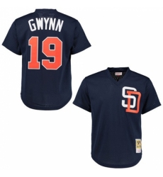 Men's Mitchell and Ness 1996 San Diego Padres #19 Tony Gwynn Replica Navy Blue Throwback MLB Jersey