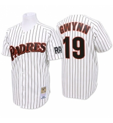 Men's Mitchell and Ness San Diego Padres #19 Tony Gwynn Authentic White/Blue Strip Throwback MLB Jersey