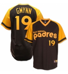 Men's Mitchell and Ness San Diego Padres #19 Tony Gwynn Replica Brown Throwback MLB Jersey