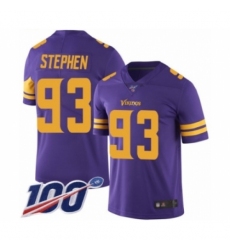 Men's Minnesota Vikings #93 Shamar Stephen Limited Purple Rush Vapor Untouchable 100th Season Football Jersey
