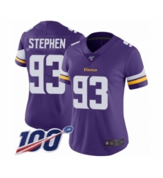 Women's Minnesota Vikings #93 Shamar Stephen Purple Team Color Vapor Untouchable Limited Player 100th Season Football Jersey