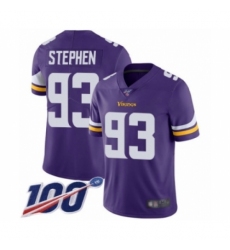 Youth Minnesota Vikings #93 Shamar Stephen Purple Team Color Vapor Untouchable Limited Player 100th Season Football Jersey