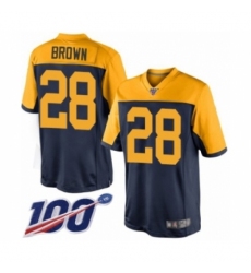 Men's Green Bay Packers #28 Tony Brown Limited Navy Blue Alternate 100th Season Football Jersey