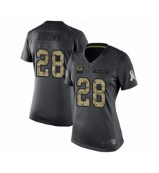 Women's Green Bay Packers #28 Tony Brown Limited Black 2016 Salute to Service Football Jersey