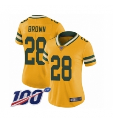 Women's Green Bay Packers #28 Tony Brown Limited Gold Rush Vapor Untouchable 100th Season Football Jersey