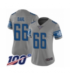 Women's Detroit Lions #66 Joe Dahl Limited Gray Inverted Legend 100th Season Football Jersey