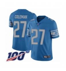 Youth Detroit Lions #27 Justin Coleman Blue Team Color Vapor Untouchable Limited Player 100th Season Football Jersey