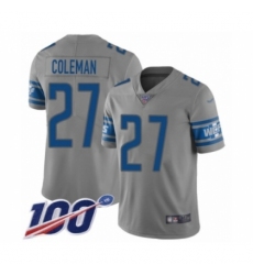 Youth Detroit Lions #27 Justin Coleman Limited Gray Inverted Legend 100th Season Football Jersey