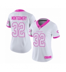 Women's Chicago Bears #32 David Montgomery Limited White Pink Rush Fashion Football Jersey