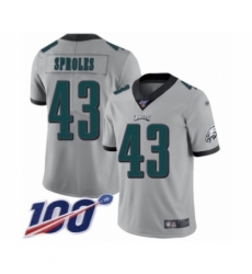 Youth Philadelphia Eagles #43 Darren Sproles Limited Silver Inverted Legend 100th Season Football Jersey