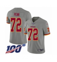 Men's Washington Redskins #72 Donald Penn Limited Gray Inverted Legend 100th Season Football Jersey