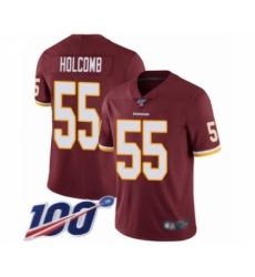 Men's Washington Redskins #55 Cole Holcomb Burgundy Red Team Color Vapor Untouchable Limited Player 100th Season Football Jersey
